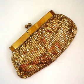 Gate-Neck Mesh Gold-tone Purse with Rhinestone Clasp