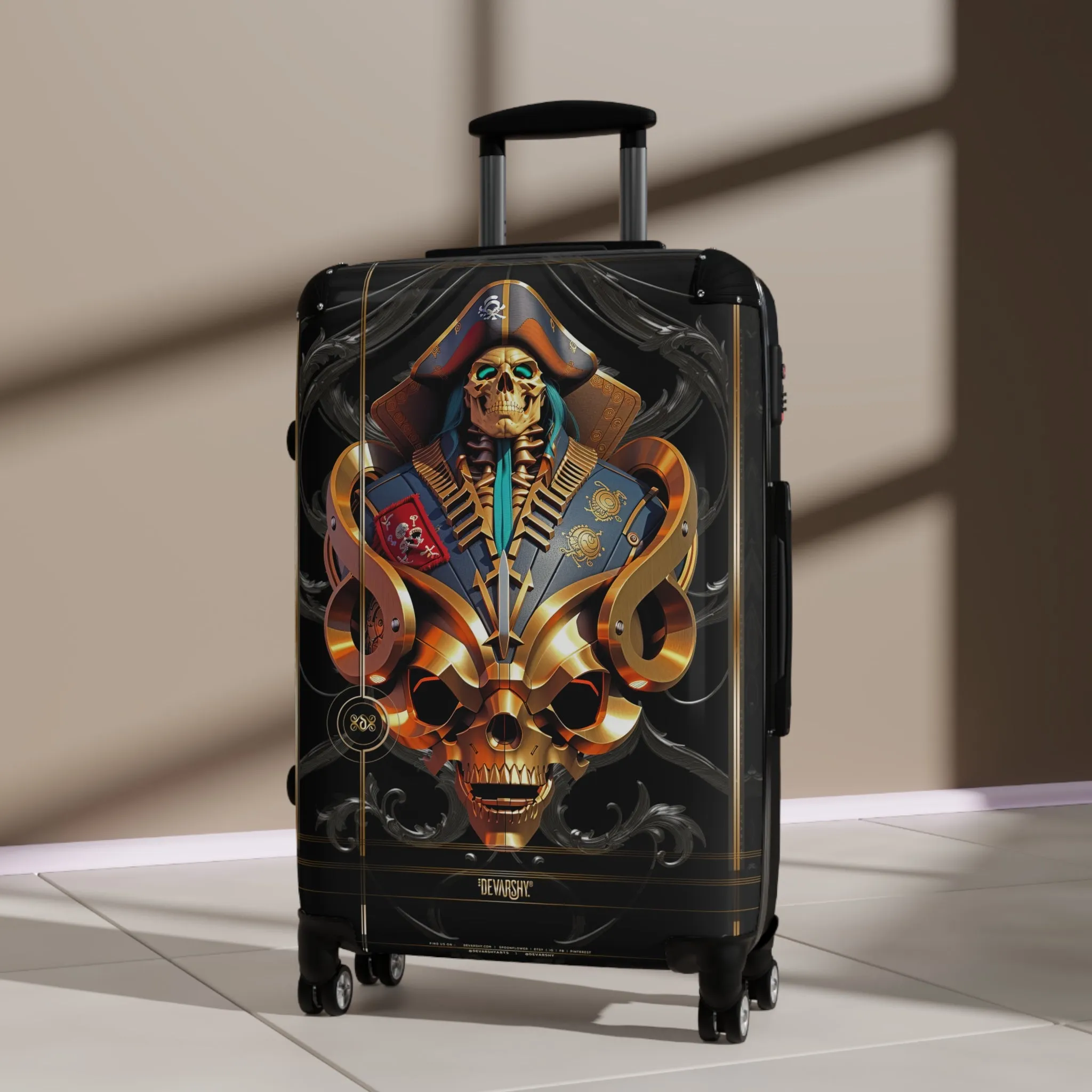 General Pirate Suitcase Carry-on Suitcase Halloween Luggage Gothic Hard Shell Suitcase in 3 Sizes | D20187