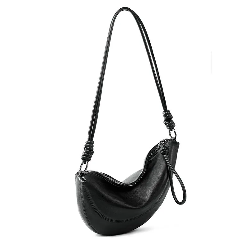 GENUINE LEATHER SADDLE BAG, UNDERARM HALF MOON BAG, KETTLE BAG, ONE SHOULDER CROSSBODY BAG FOR WOMEN