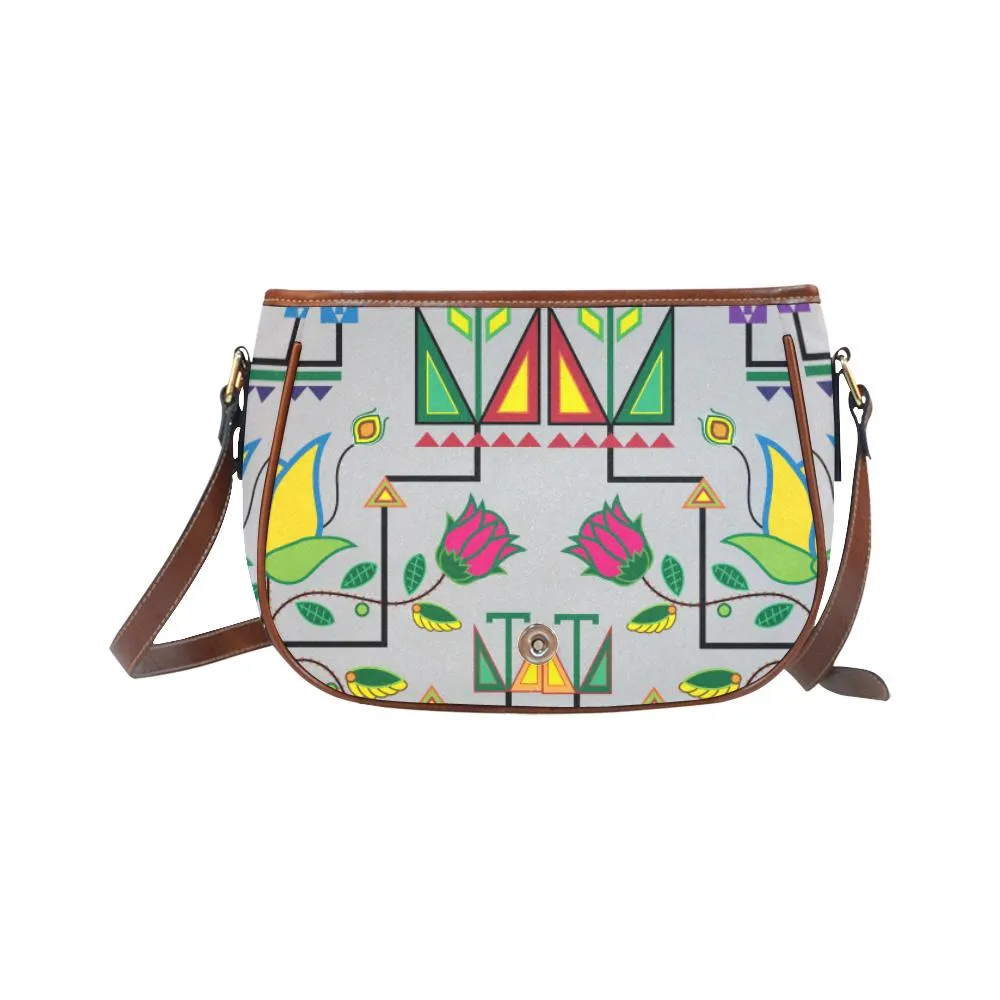 Geometric Floral Summer - Gray Saddle Bag/Small