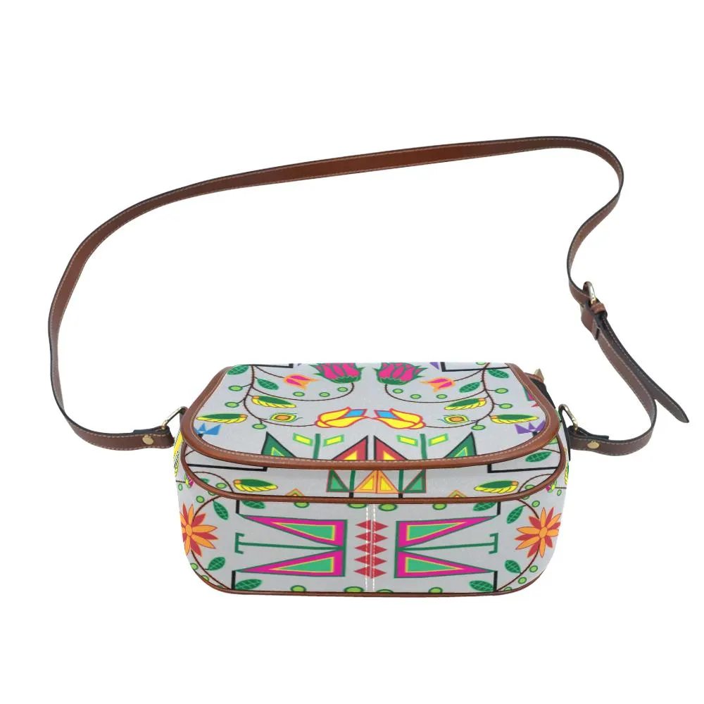 Geometric Floral Summer - Gray Saddle Bag/Small