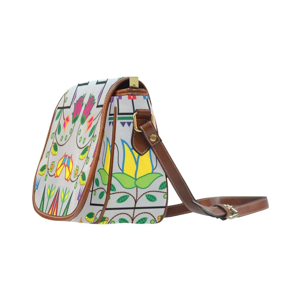 Geometric Floral Summer - Gray Saddle Bag/Small