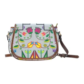 Geometric Floral Summer - Gray Saddle Bag/Small