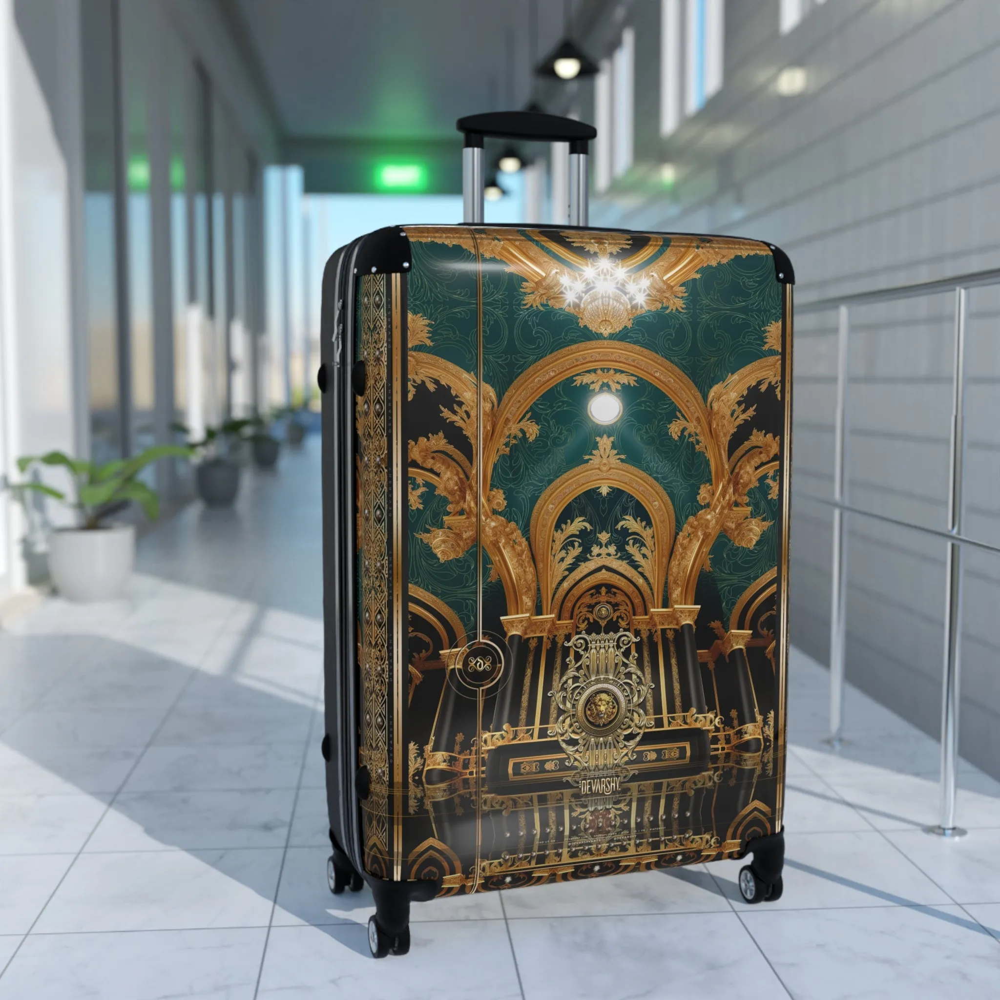 Gold Arch Suitcase Emerald Green Carry-on Suitcase Gold and Green Luggage Luxury Hard Shell Suitcase in 3 Sizes | D20218A