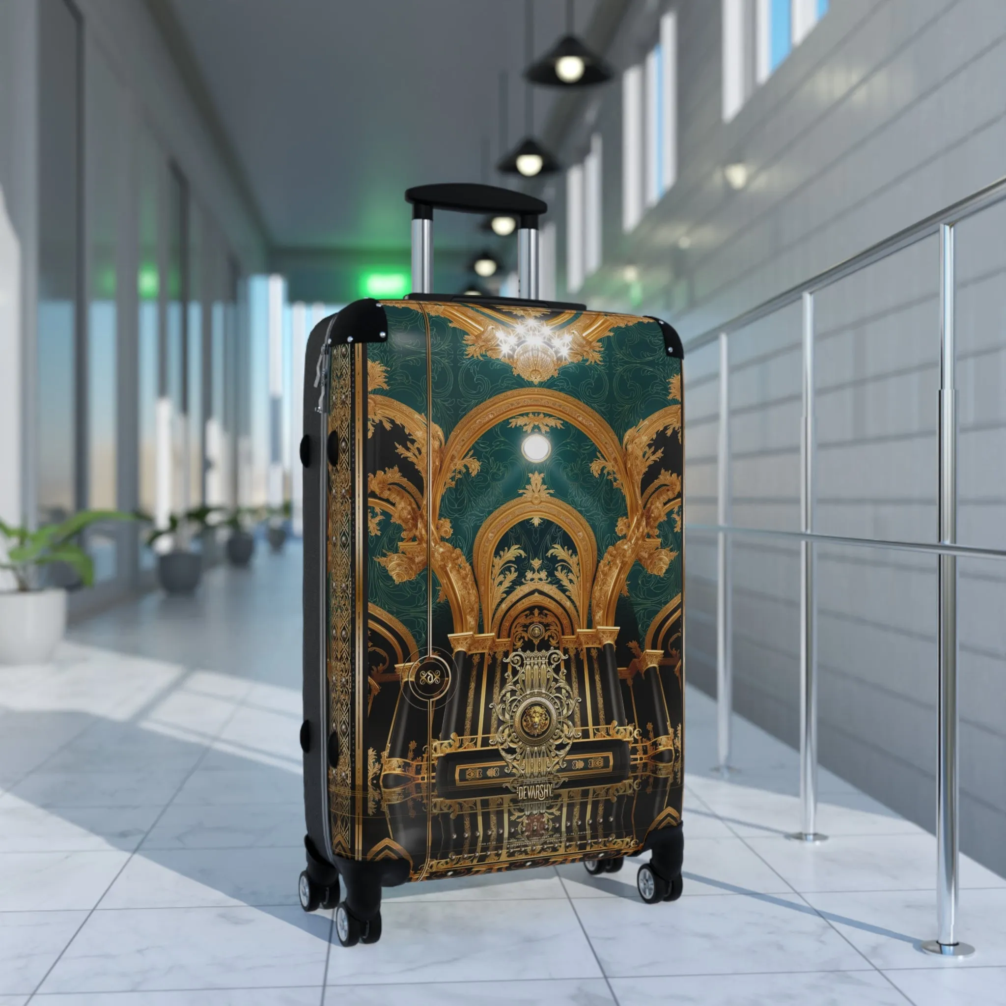 Gold Arch Suitcase Emerald Green Carry-on Suitcase Gold and Green Luggage Luxury Hard Shell Suitcase in 3 Sizes | D20218A