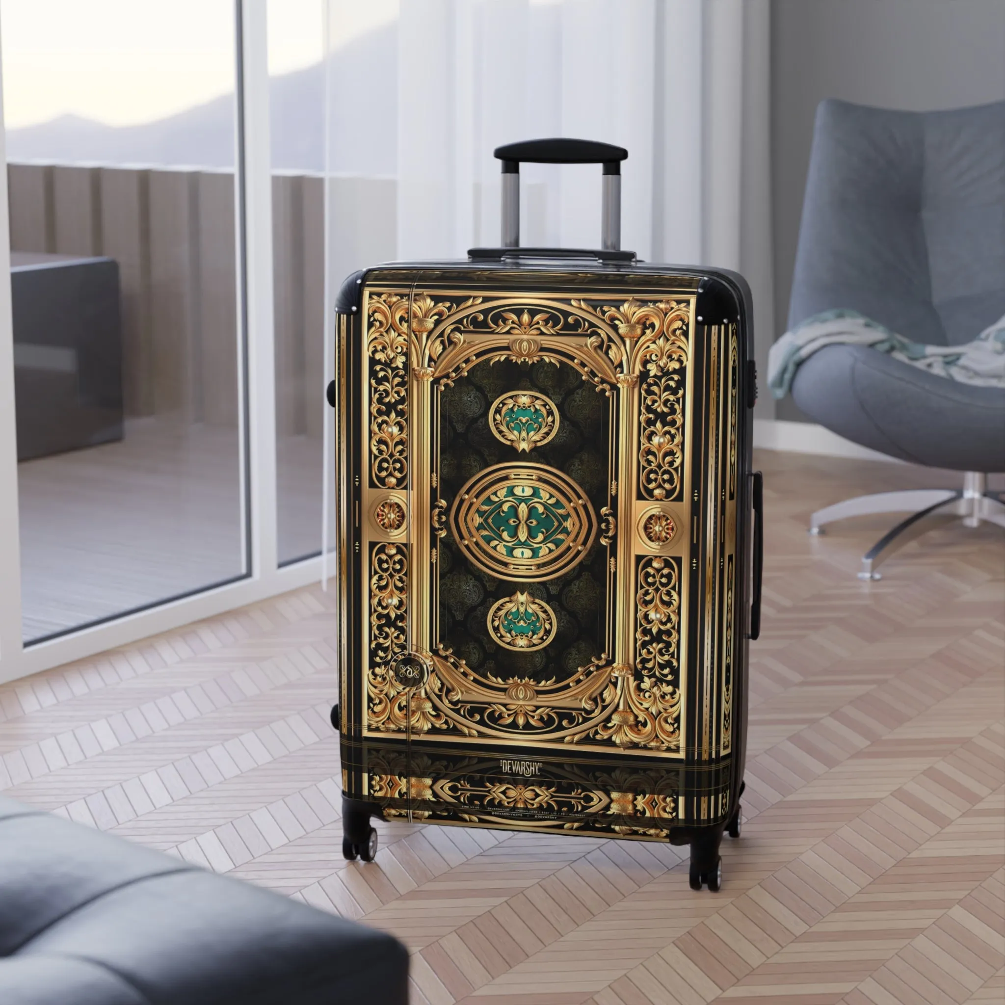 Gold Filigree Suitcase Golden Baroque Luggage Carry-on Suitcase Royal Hard Shell Suitcase in 3 Sizes | D20175