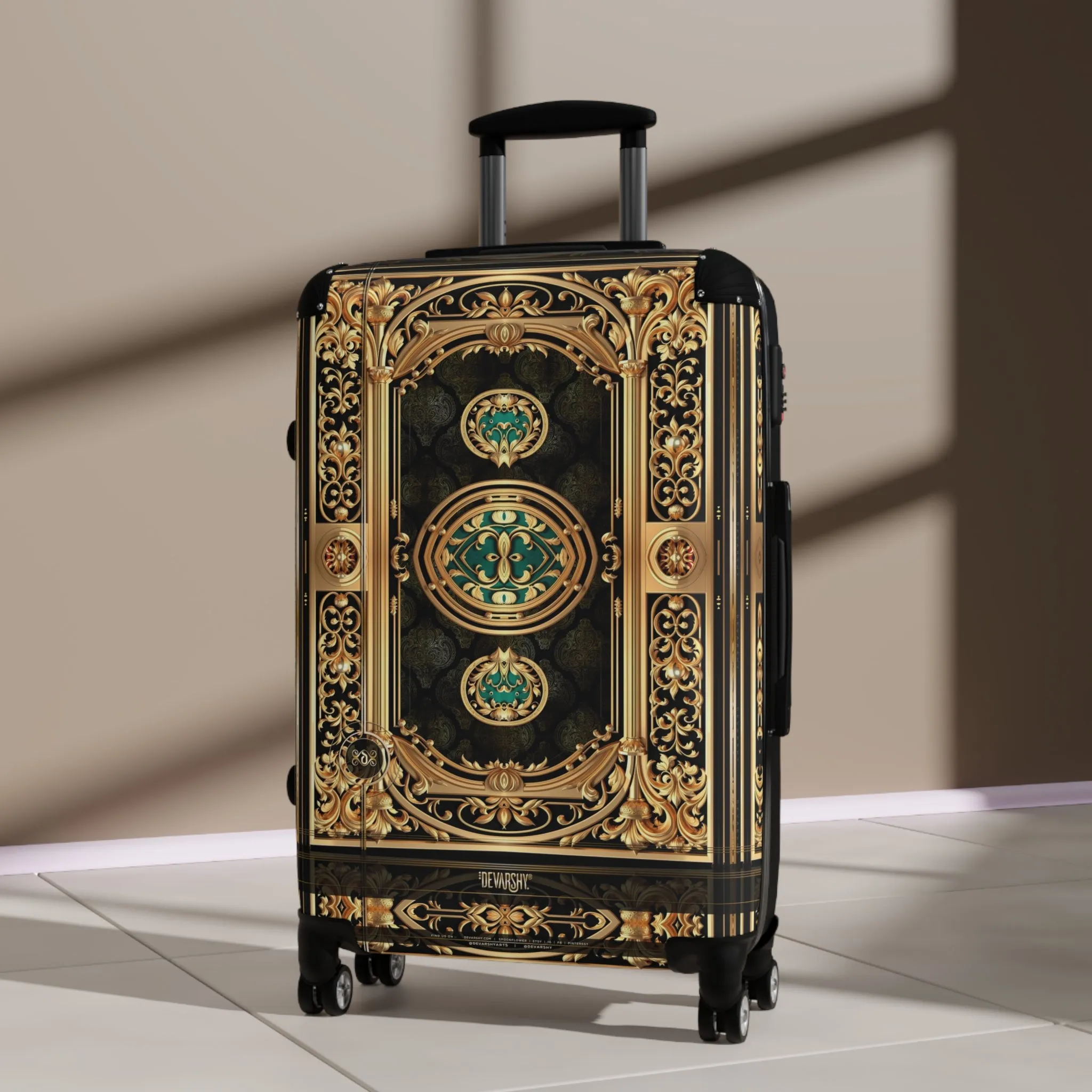 Gold Filigree Suitcase Golden Baroque Luggage Carry-on Suitcase Royal Hard Shell Suitcase in 3 Sizes | D20175