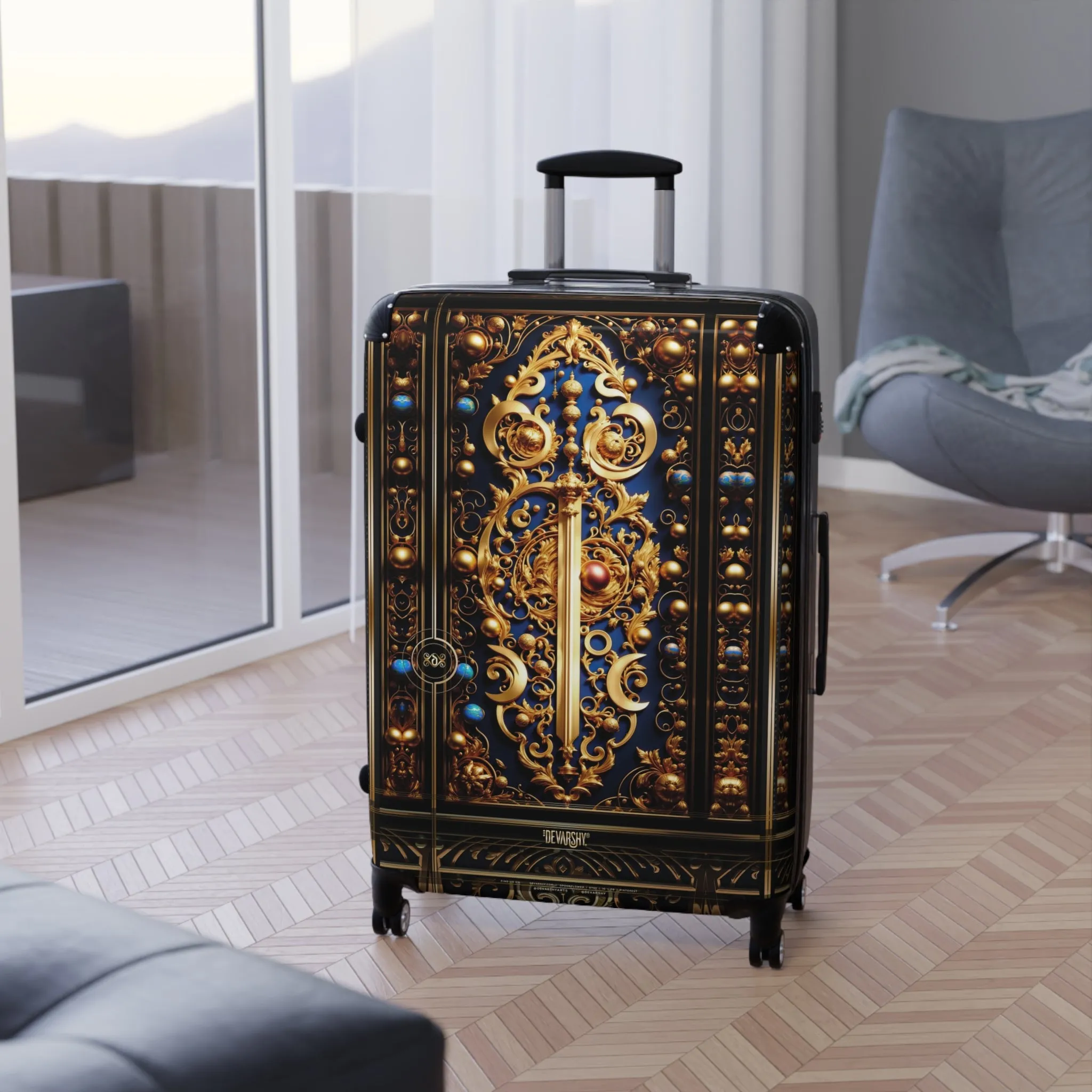 Golden Sword Suitcase Knights Templar Travel Luggage Carry-on Suitcase Premium Hard Shell Suitcase with Wheels | D20232