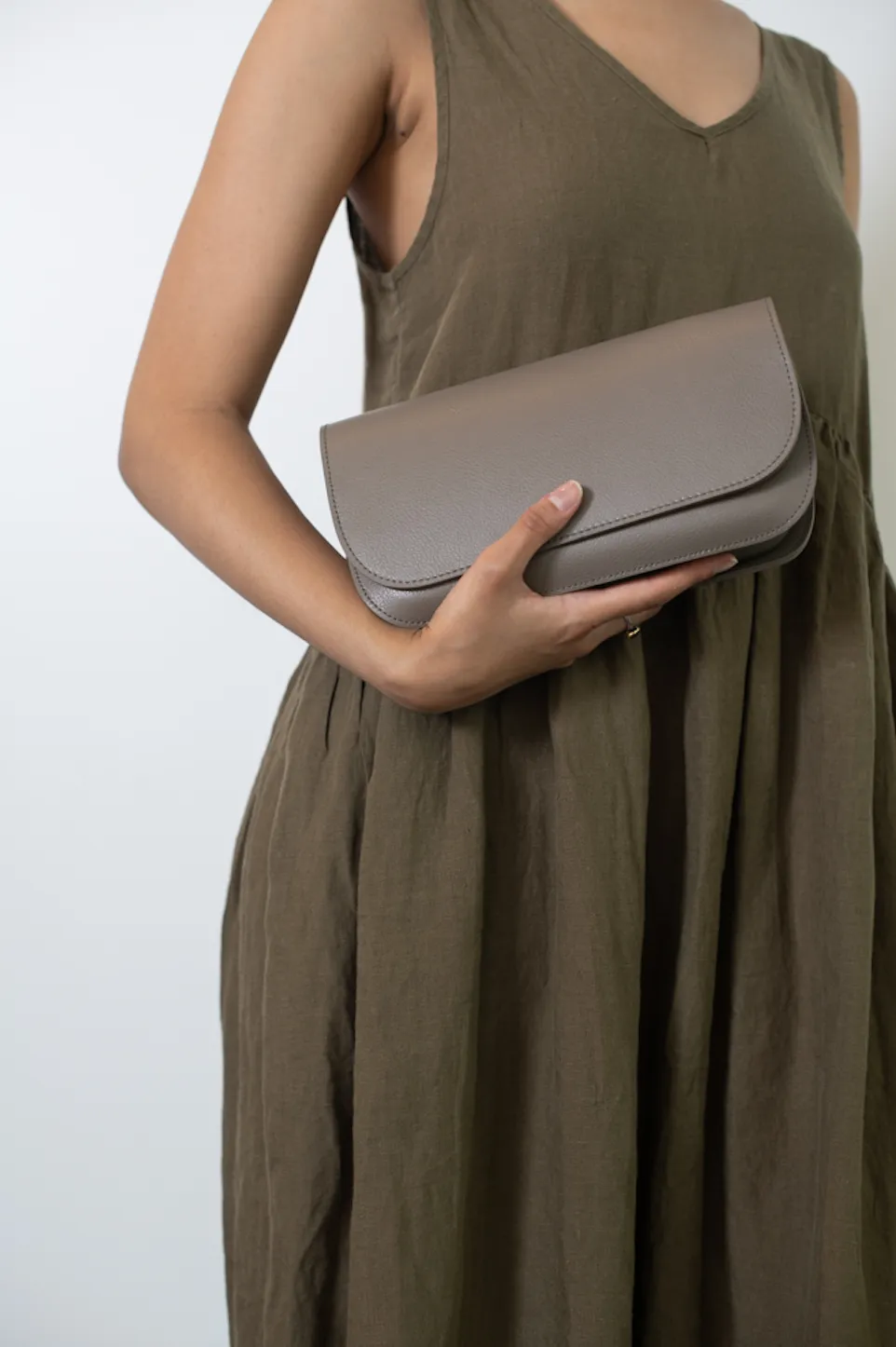 Grey Calf Leather Minimal Bag