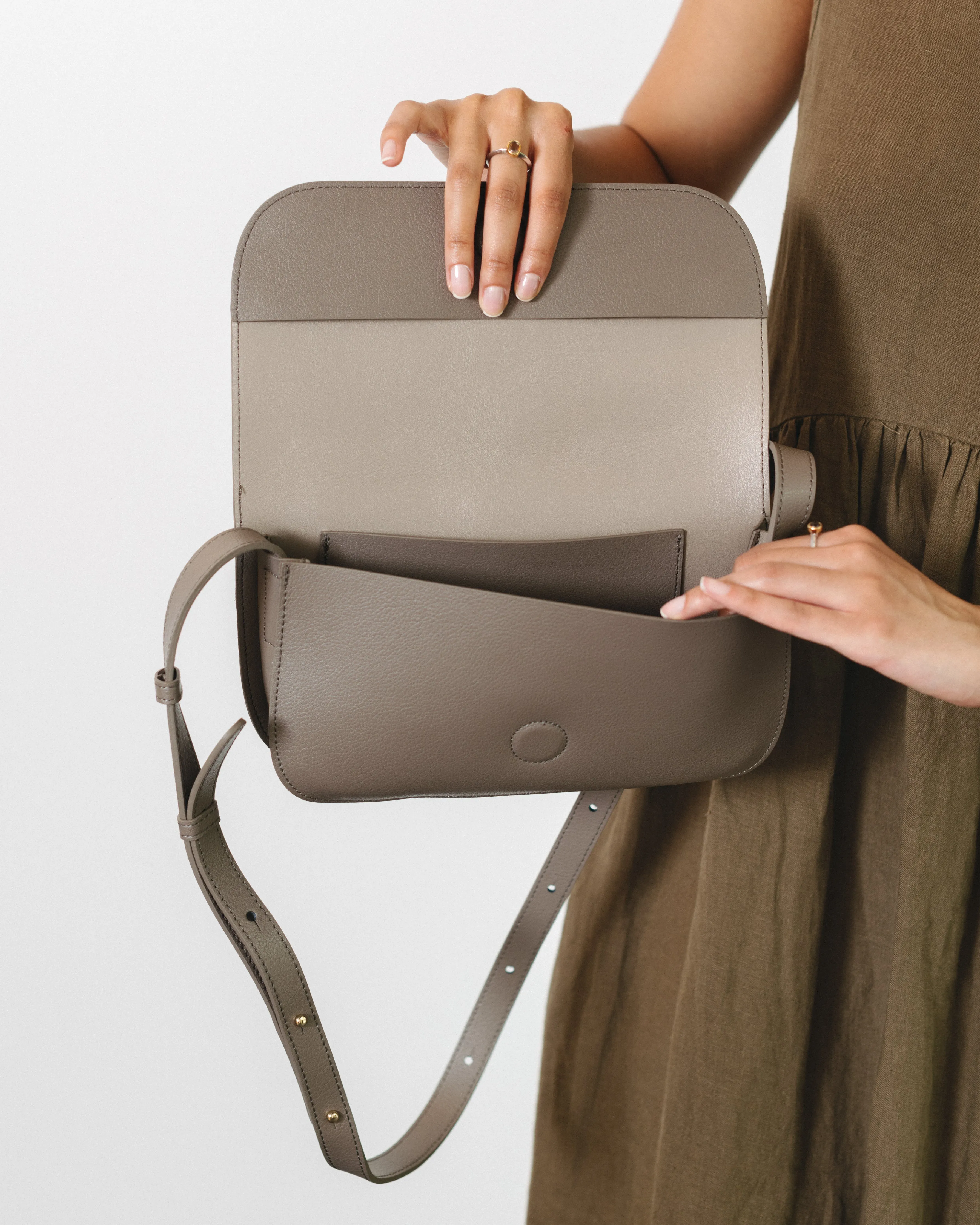 Grey Calf Leather Minimal Bag