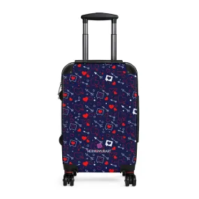 Grey Red Hearts Cabin Suitcase, Valentine's Day Small Carry On Hard-Shell Durable Luggage