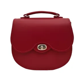 Handmade Leather Twist Lock Saddle Bag - Red