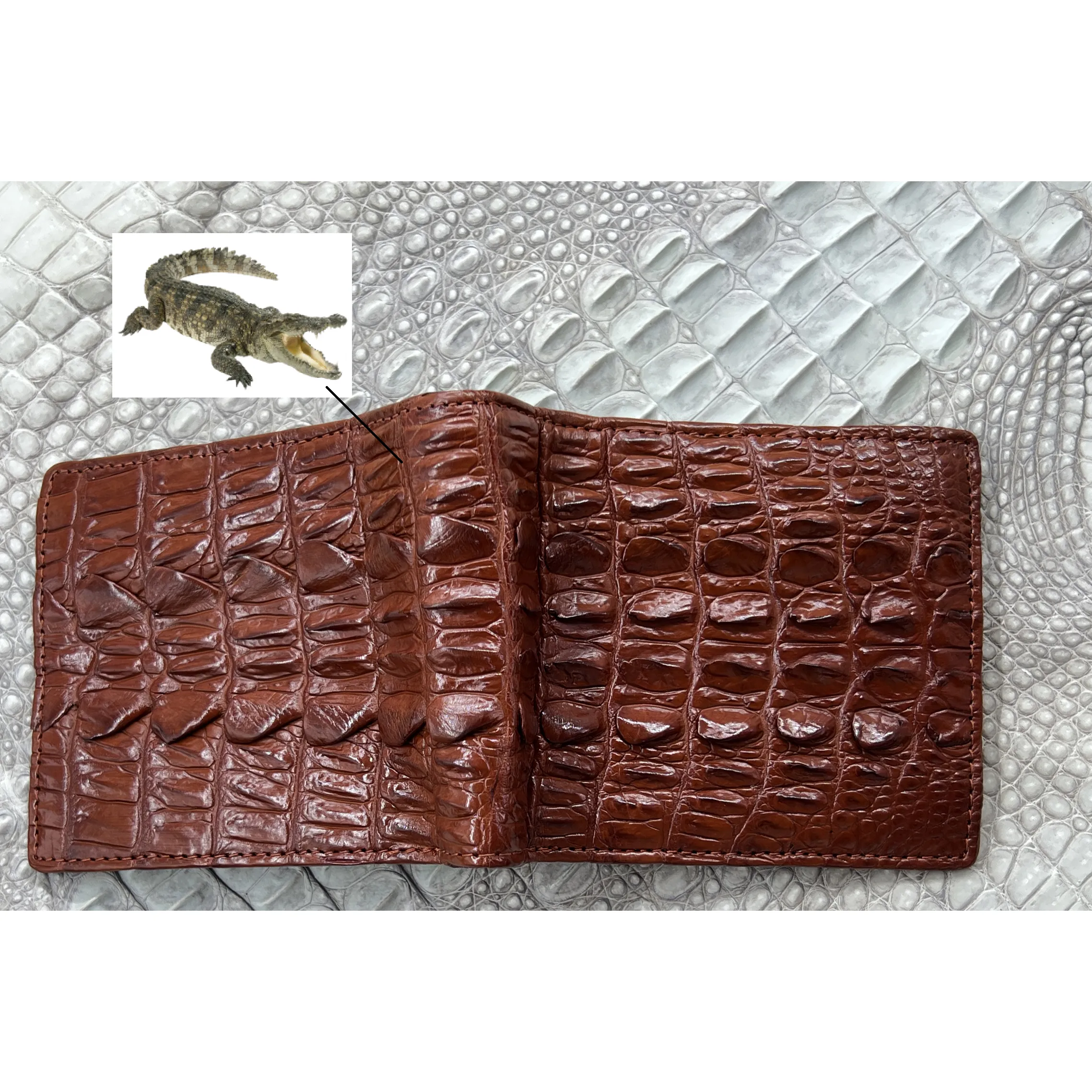 Handmade Light Brown Alligator Leather Bifold Wallet RFID Blocking For Men | VINAM-59