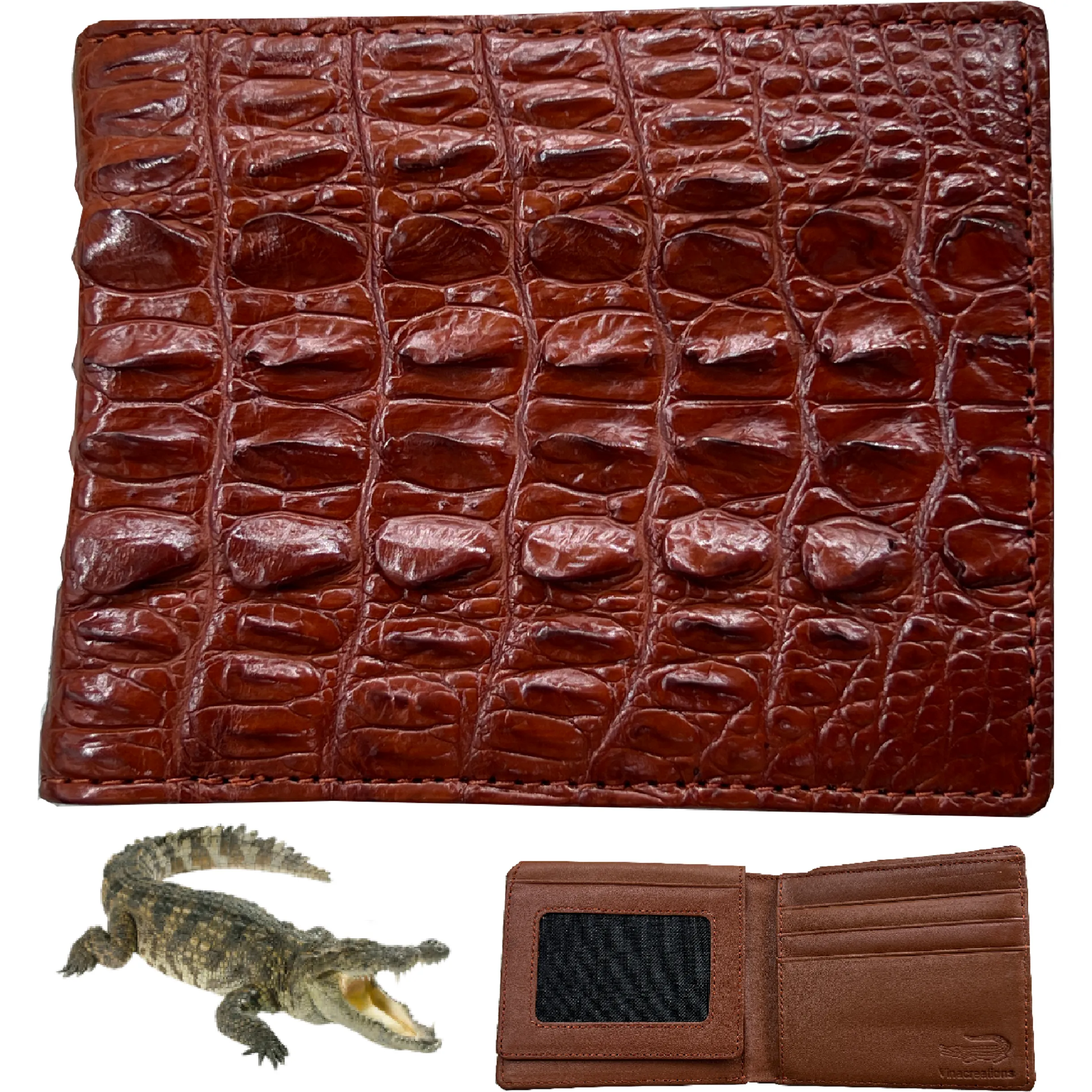 Handmade Light Brown Alligator Leather Bifold Wallet RFID Blocking For Men | VINAM-59