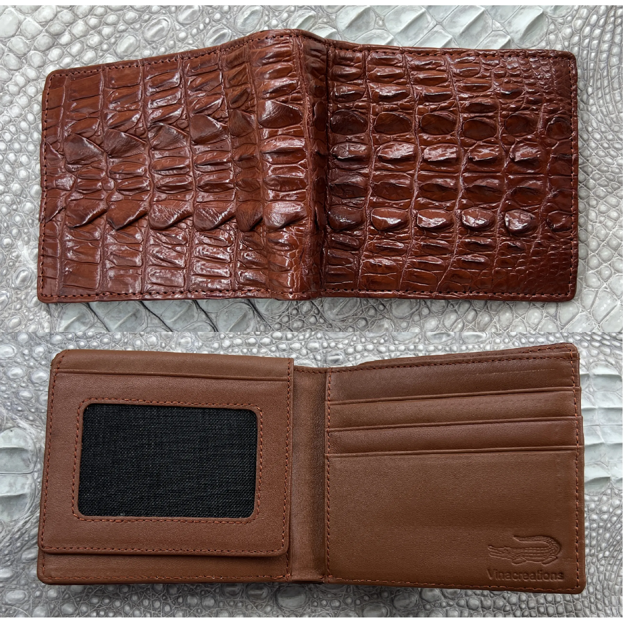 Handmade Light Brown Alligator Leather Bifold Wallet RFID Blocking For Men | VINAM-59