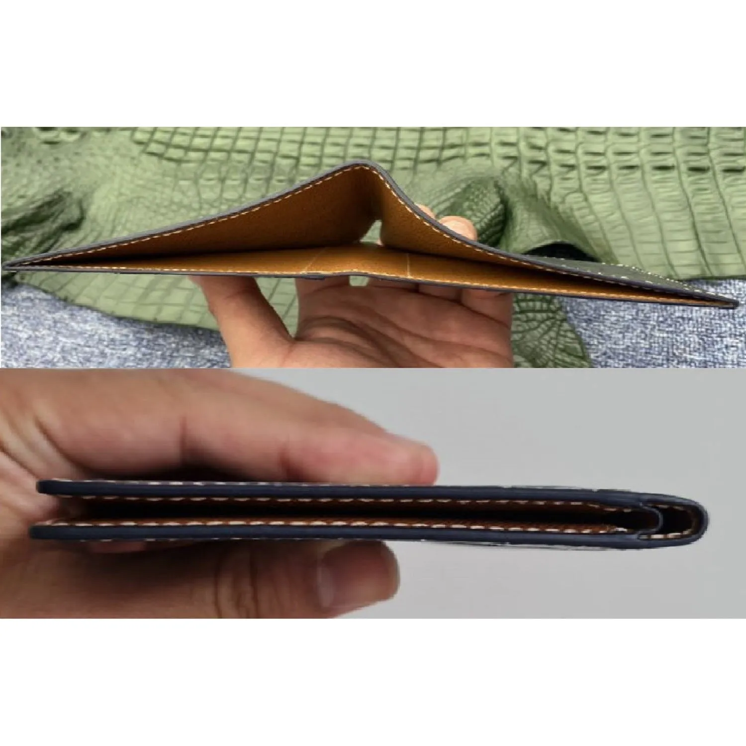 Handmade Navy Blue Alligator Bifold Wallet RFID Blocking Hand Stitching | VINAM-88