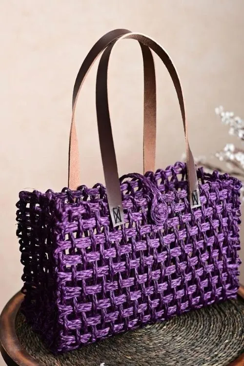 Handmade Sabai Grass Mesh Bag - Large (Lavender)