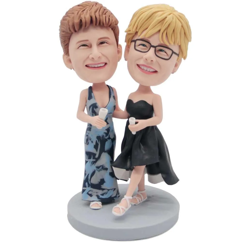 Happy Female Friends In Evening Dress Holding Beer Custom Figure Bobbleheads