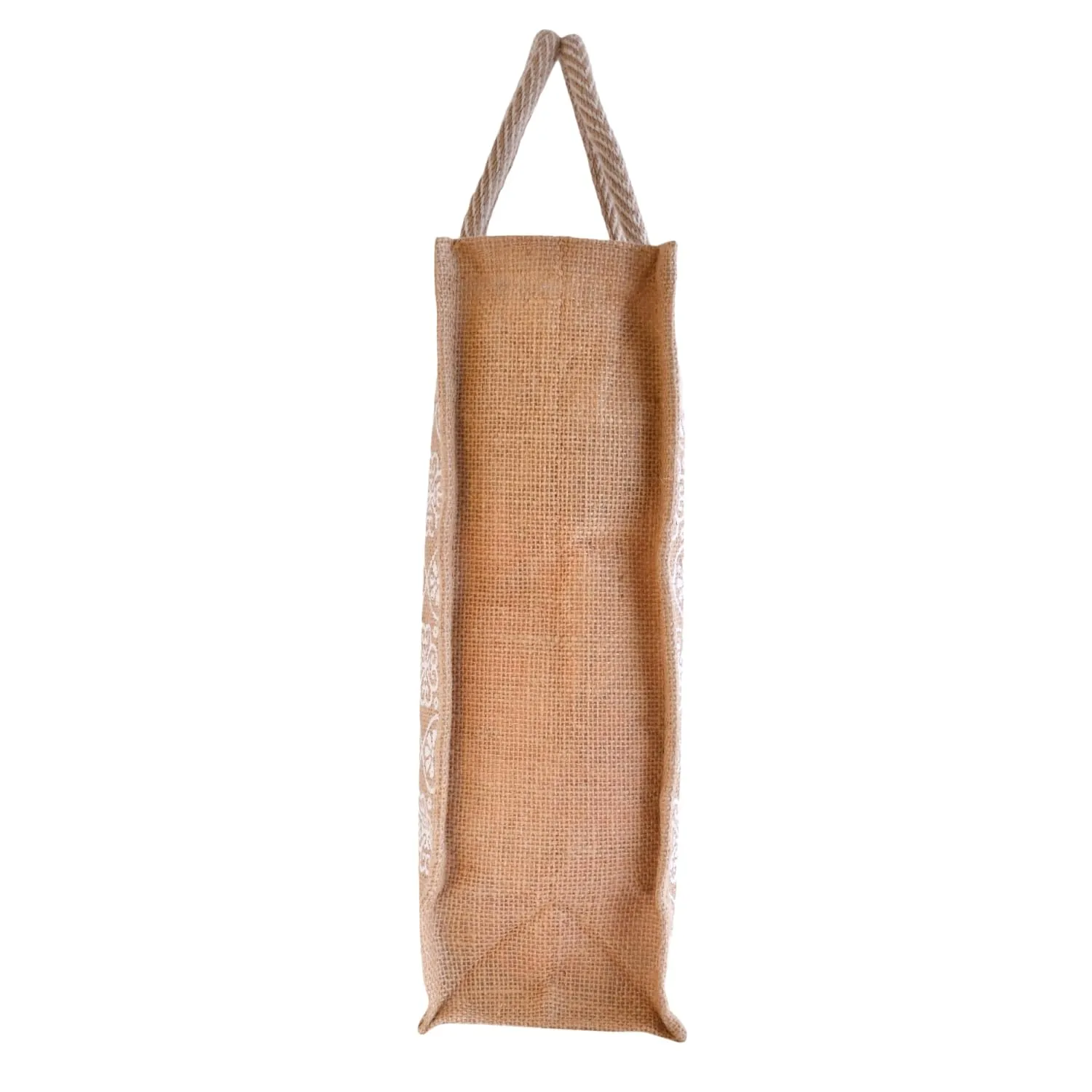 Heart Home Grocery Bag | Jute Carry Bag | Lunch Bags for Office | Zipper Grocery Bag with Handle | Vegetable Bag | White Flower Shopping Bag | Medium | Brown