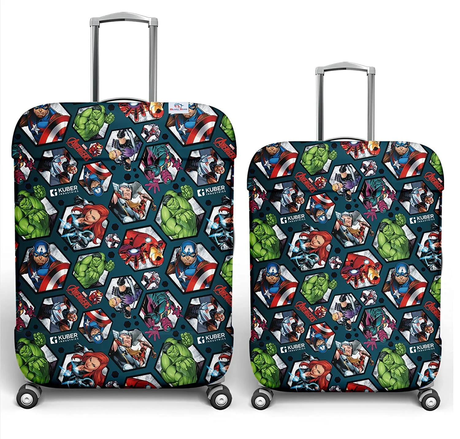 Heart Home Marvel Avengers Luggage Cover|Polyester Travel Suitcase Cover|Washable|Stretchable Suitcase Cover|18-22 Inch-Small|22-26 Inch-Medium|Pack of 2 (Blue)