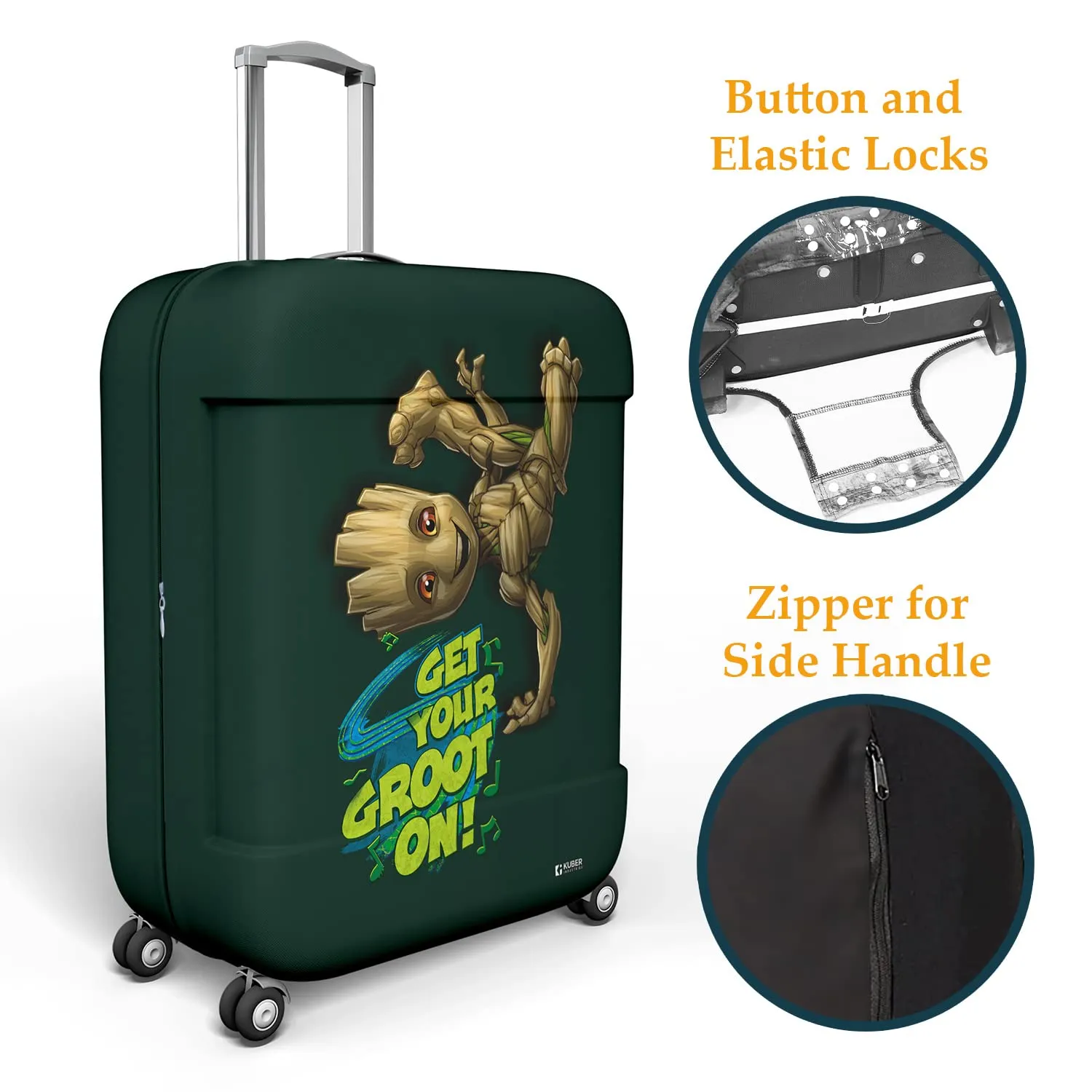 Heart Home Marvel I Am Groot Luggage Cover | Polyester Travel Suitcase Cover | Washable | Stretchable Suitcase Protector | 18-22 Inch | Small | Green