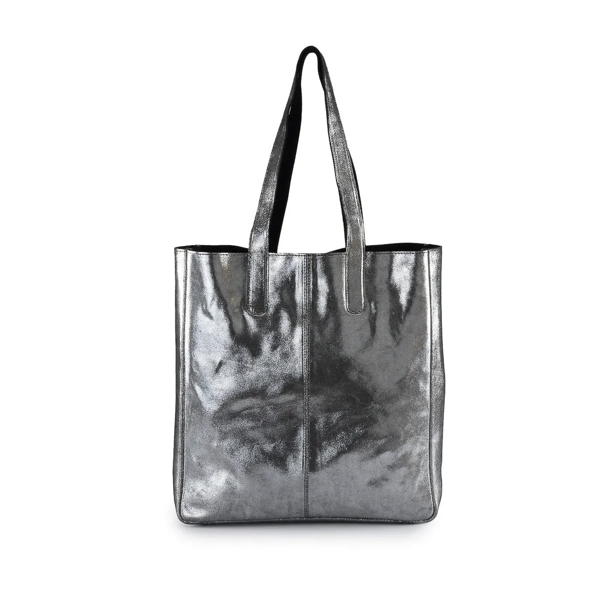 Hydestyle Metallic Sofia reversible leather tote bag #LB32 Black