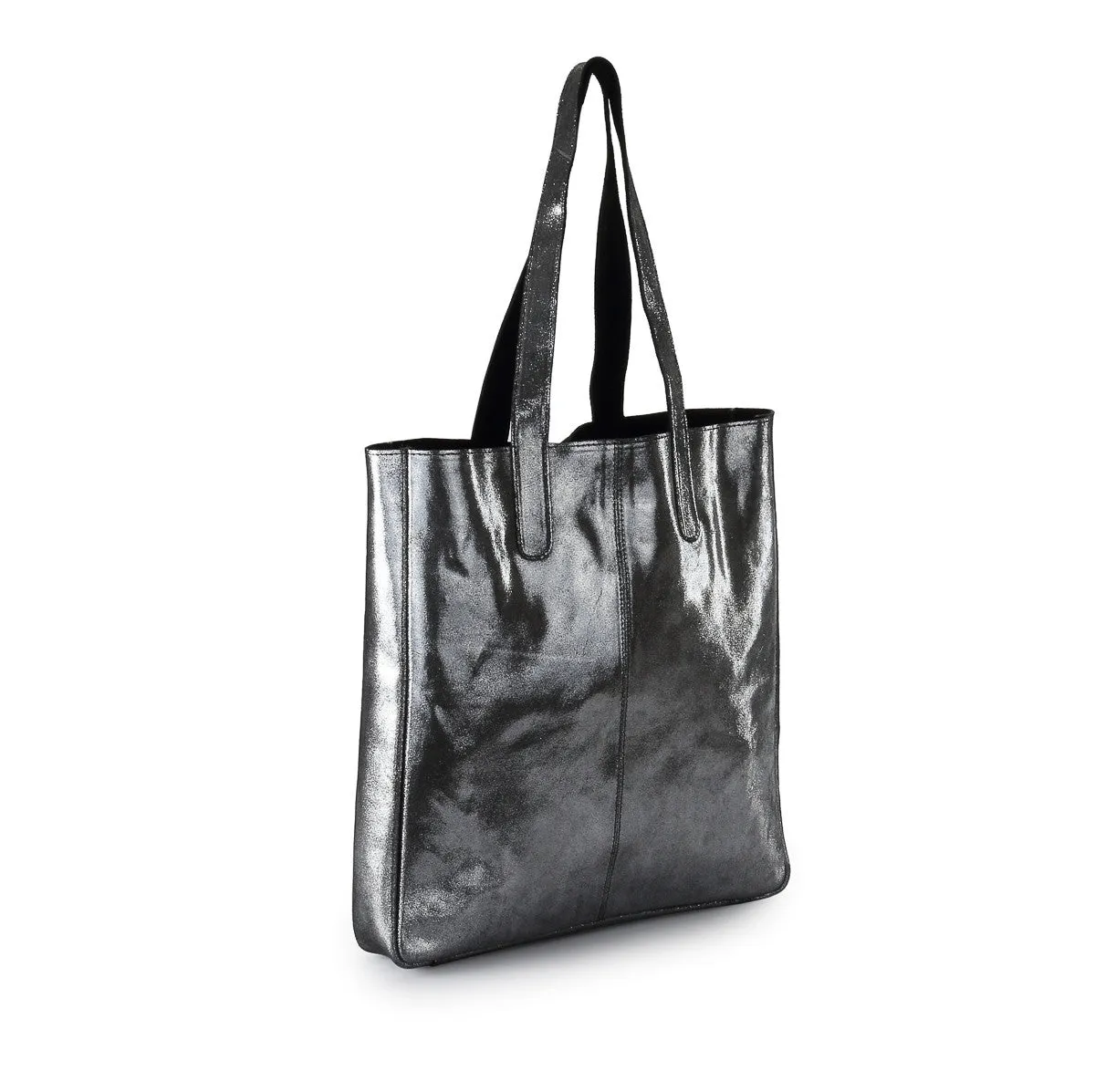 Hydestyle Metallic Sofia reversible leather tote bag #LB32 Black