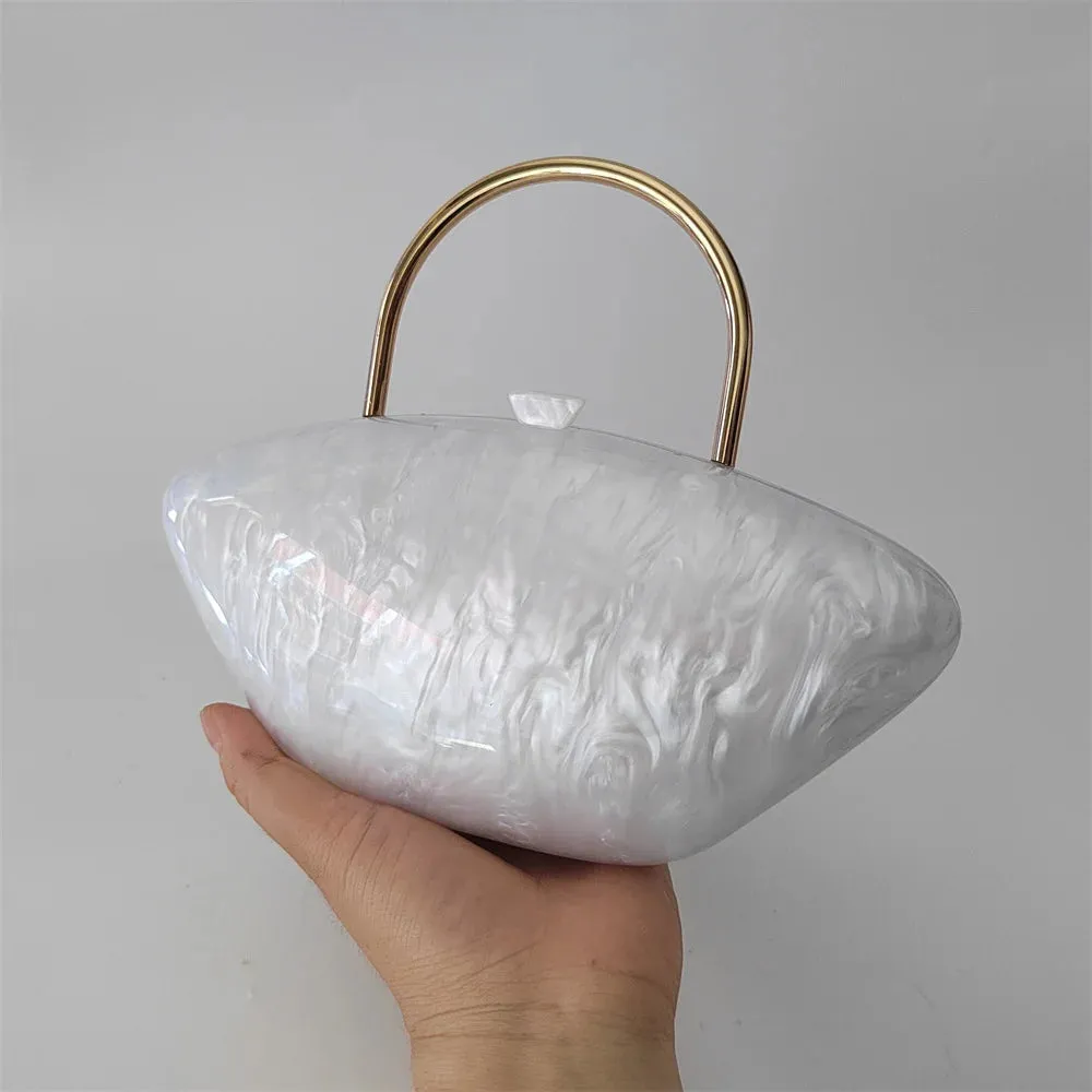 Iridescent Pearl Shell Acrylic Clutch Bag