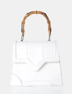 Jessica White Bamboo Top Handle Croc Mini Bag