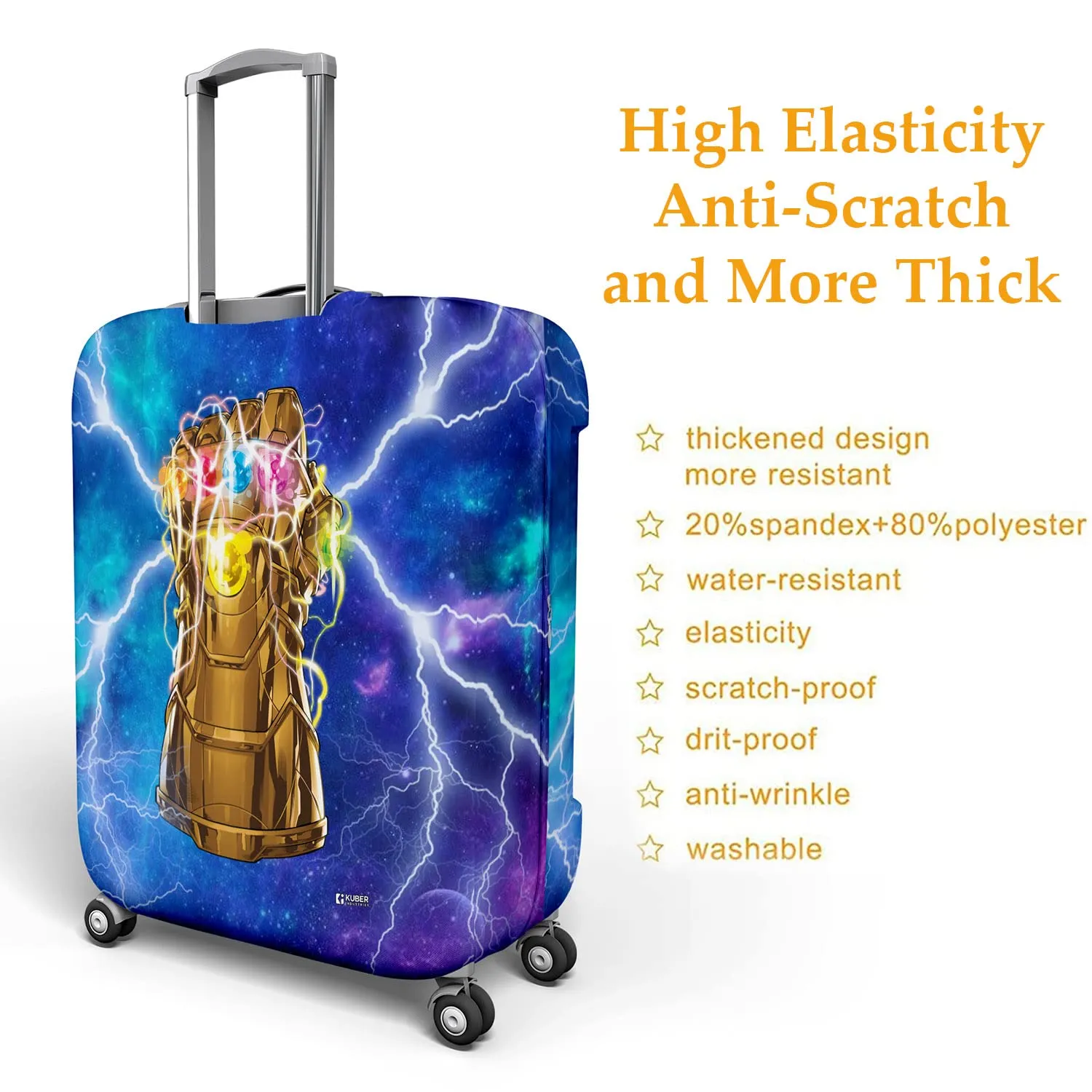 Kuber Industries Marvel The Infinity Gauntlet Luggage Cover|Polyester Travel Suitcase Cover|Washable|Stretchable Suitcase Protector|26-30 Inch|Large (Sky Blue)