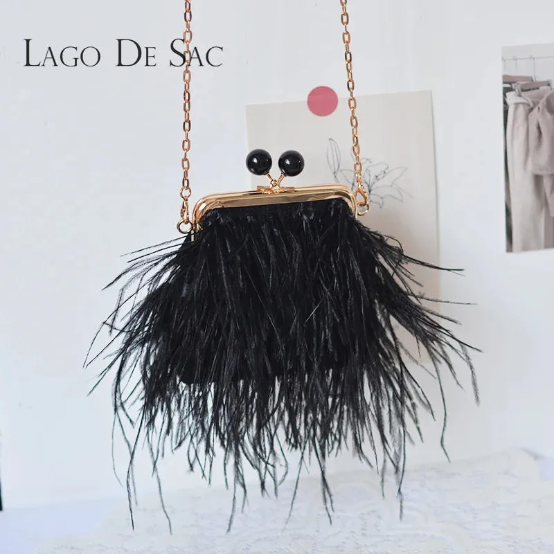 LAGO DE SAC Faux Ostrich Feather Clutch Bag