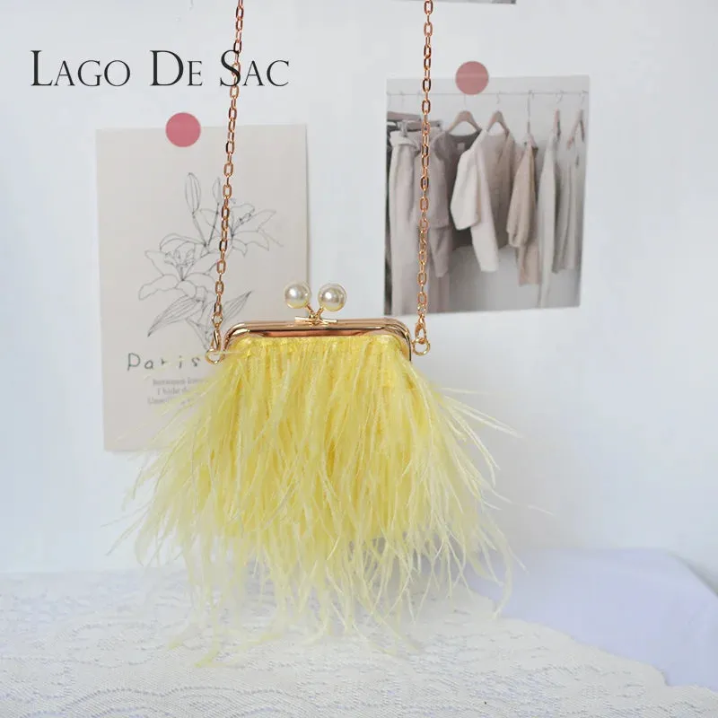 LAGO DE SAC Faux Ostrich Feather Clutch Bag