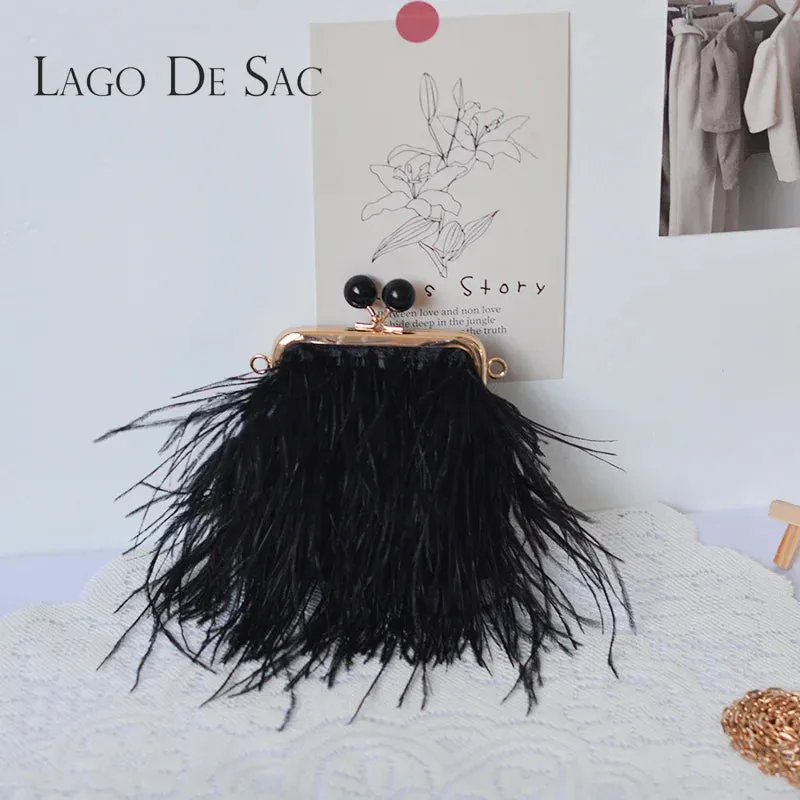 LAGO DE SAC Faux Ostrich Feather Clutch Bag