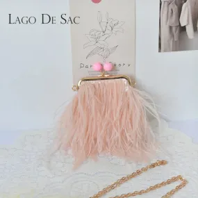 LAGO DE SAC Faux Ostrich Feather Clutch Bag