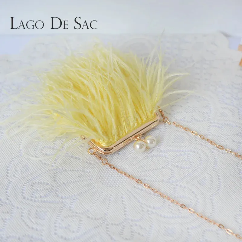 LAGO DE SAC Faux Ostrich Feather Clutch Bag