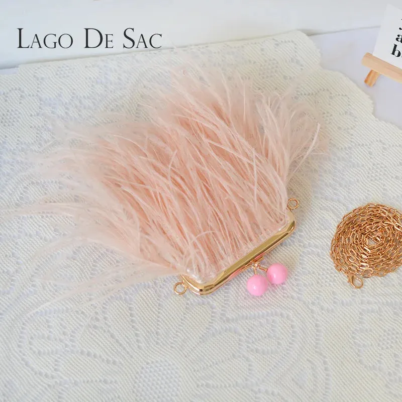 LAGO DE SAC Faux Ostrich Feather Clutch Bag