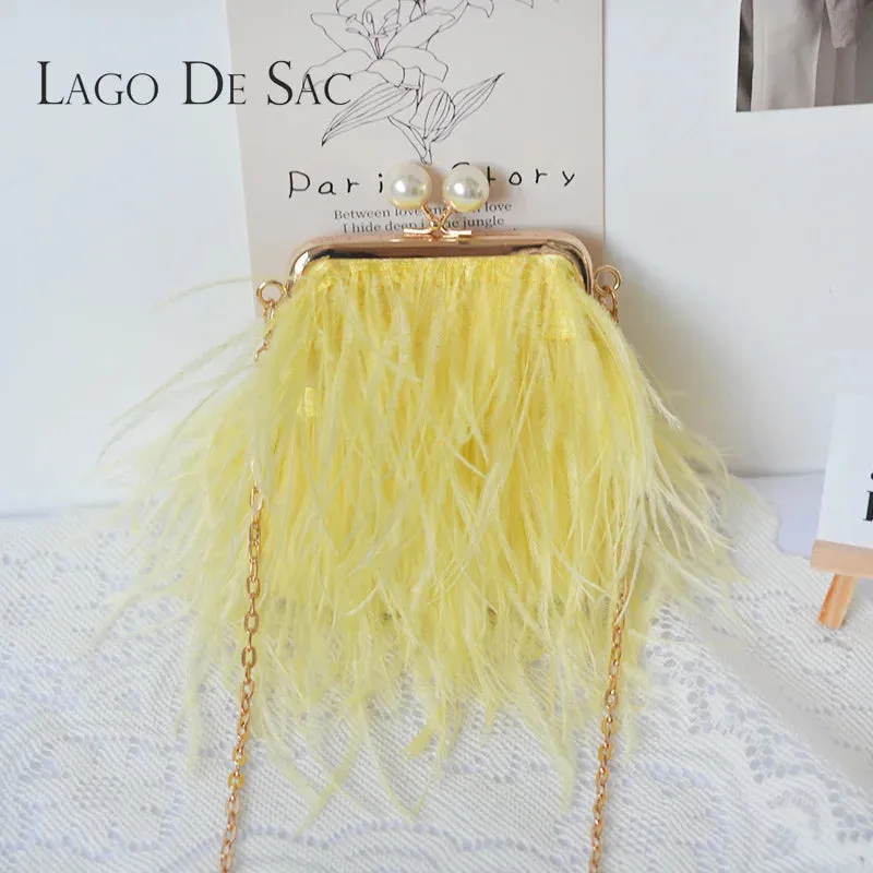 LAGO DE SAC Faux Ostrich Feather Clutch Bag