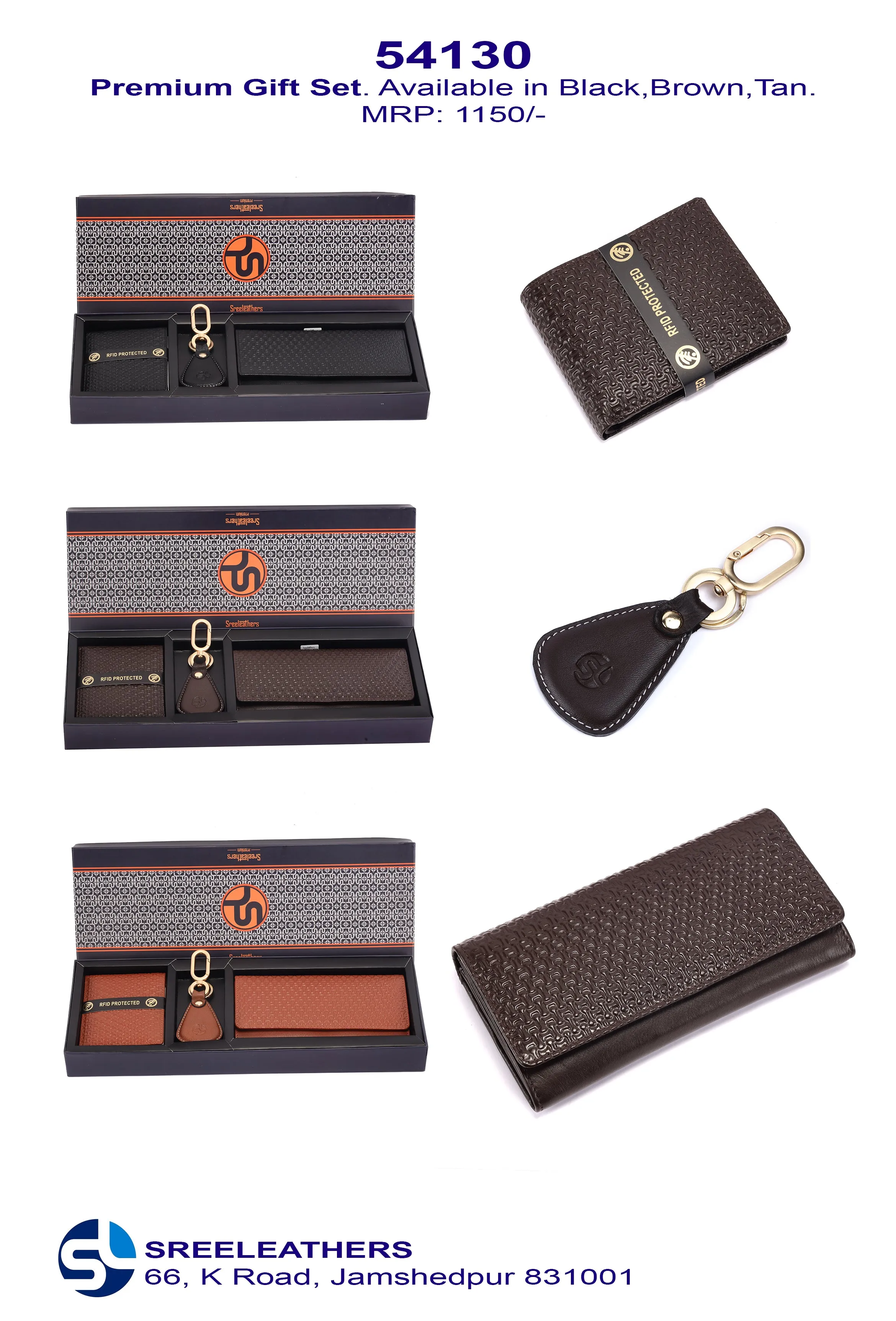 LEATHER WALLET AND CLUTCH COMBO GIFT SET 54130 (BLACK)