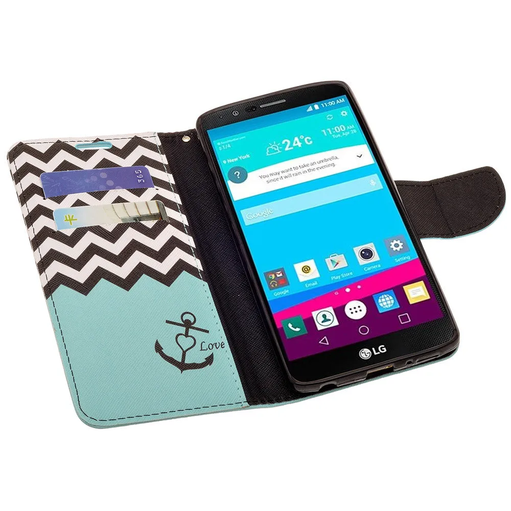 LG V10 Case, Wrist Strap Magnetic Fold[Kickstand] Pu Leather Wallet Case with ID & Credit Card Slots for LG V10 - Teal Anchor