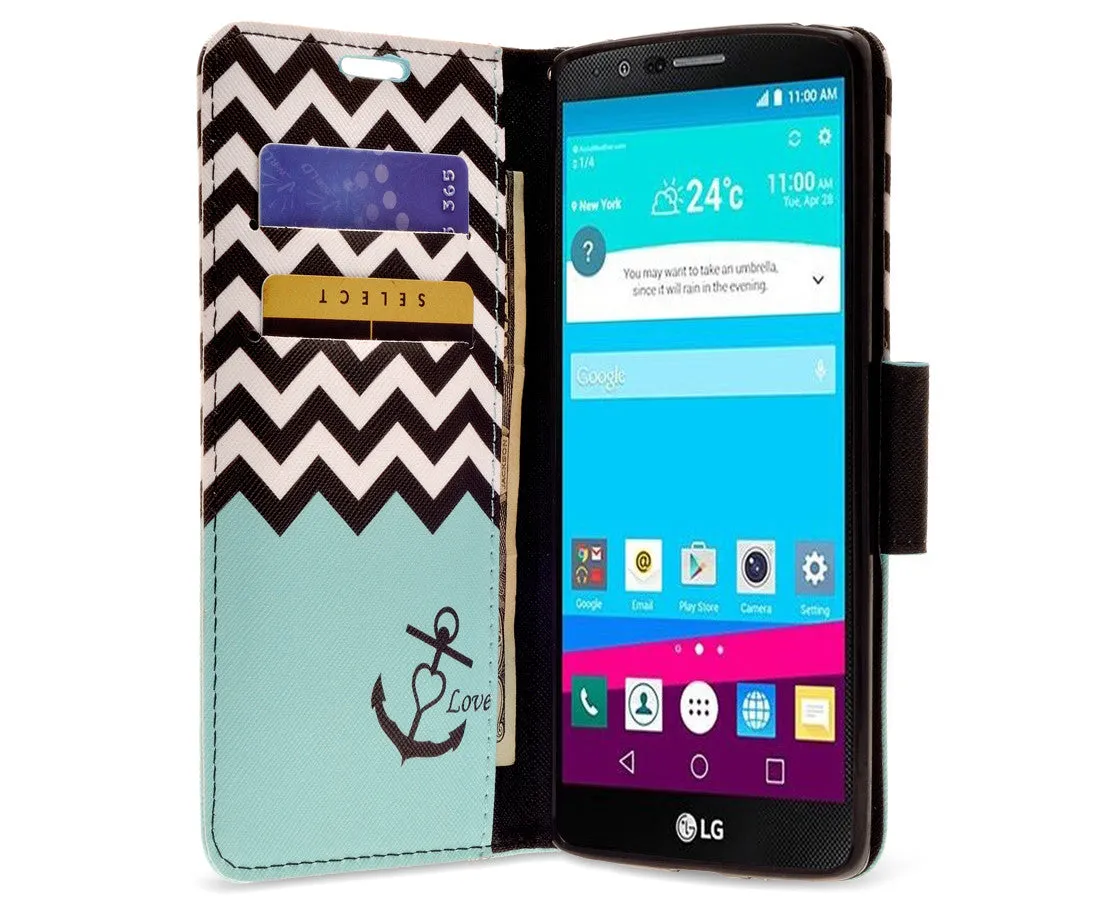 LG V10 Case, Wrist Strap Magnetic Fold[Kickstand] Pu Leather Wallet Case with ID & Credit Card Slots for LG V10 - Teal Anchor