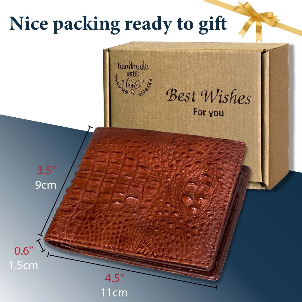 Light Brown Alligator Hornback Bifold Wallet RFID Blocking | VINAM-41