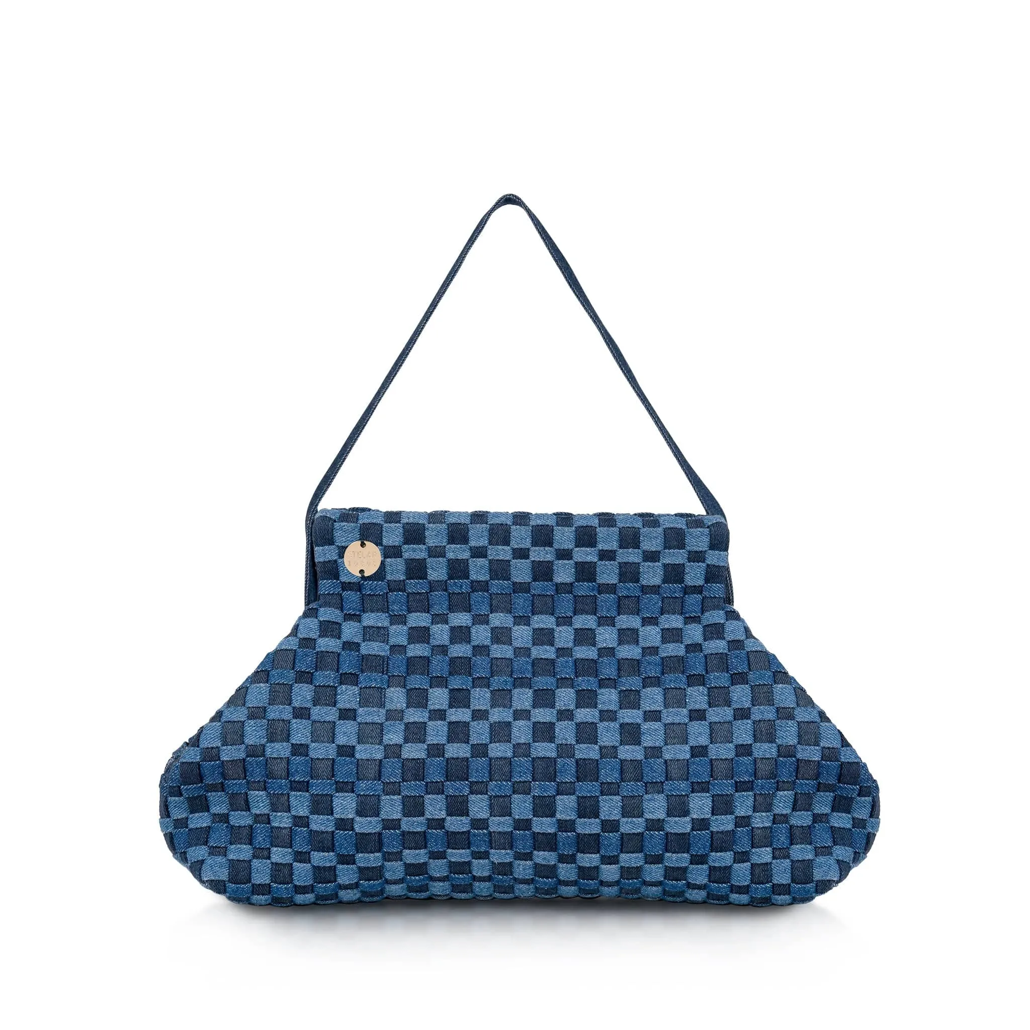 Lilis Medium Frame Denim Clutch Bag | Blue