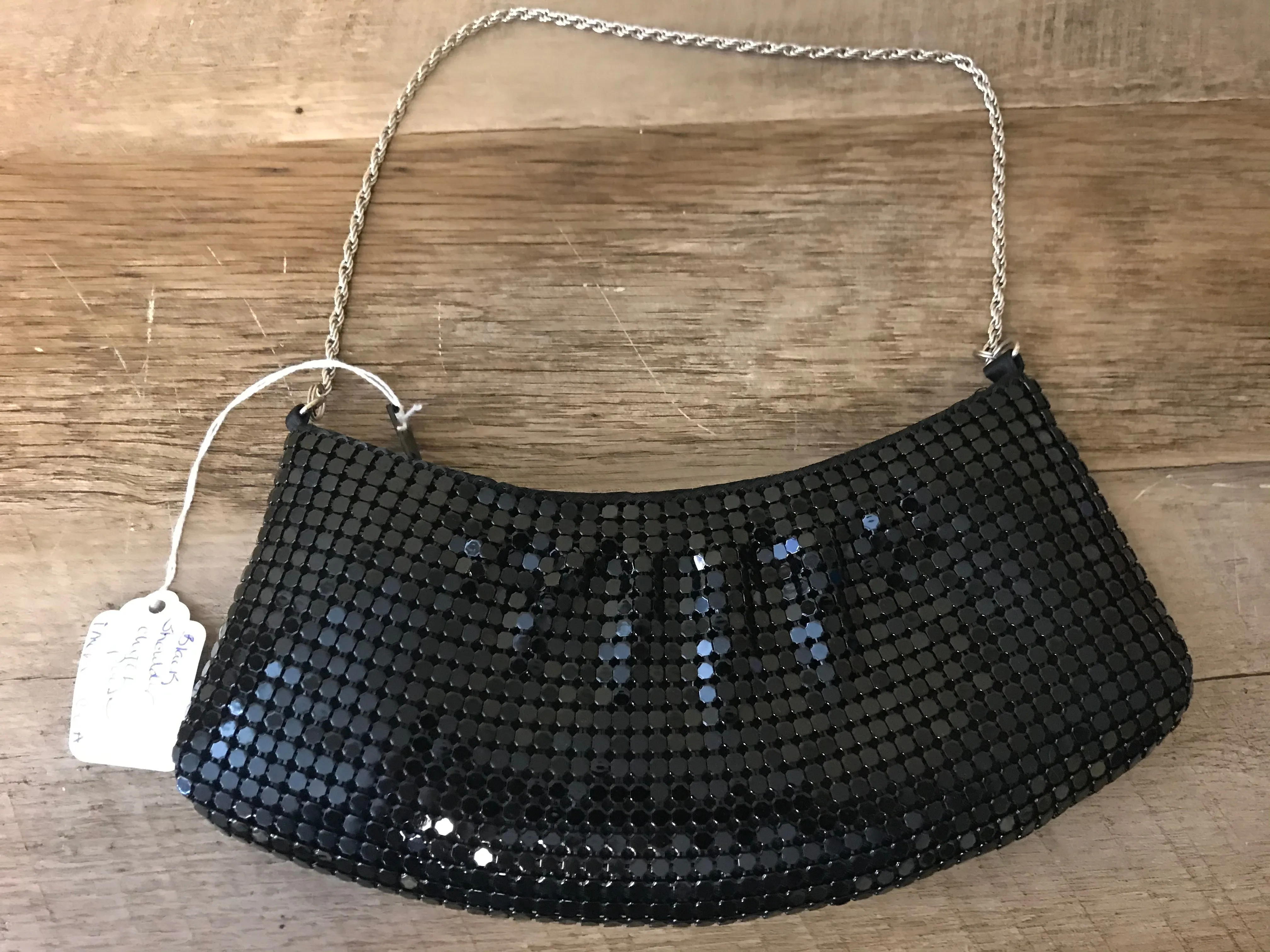 <€€ Womens Black Clutch Purse Bag Beaded Formal Evening