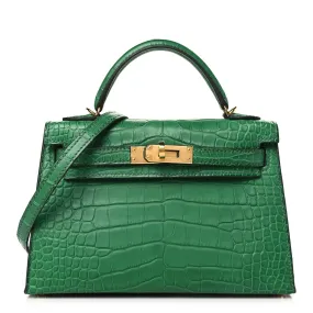 Matte Alligator Mini Kelly Sellier 20 Vert Cactus