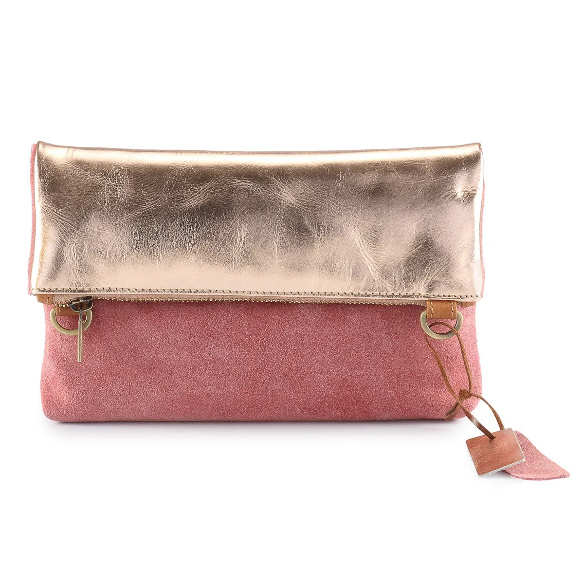 Metallic Rimor Anna 2 way leather messenger clutch bag #LW12 rose-gold