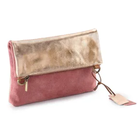 Metallic Rimor Anna 2 way leather messenger clutch bag #LW12 rose-gold