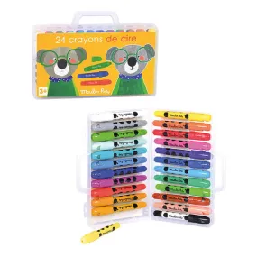 Moulin Roty Les Popipop Children Drawing Skills Development Little Suitcase of 24 Colourful Wax Crayons