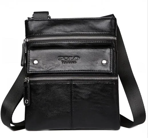 Multi Parallel Pocket Leather Shoulder Bag