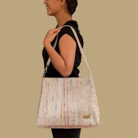 Multicolored Shimmery Striped Upcycled Handwoven Trapeze Tote (TT0125-006) PS_W