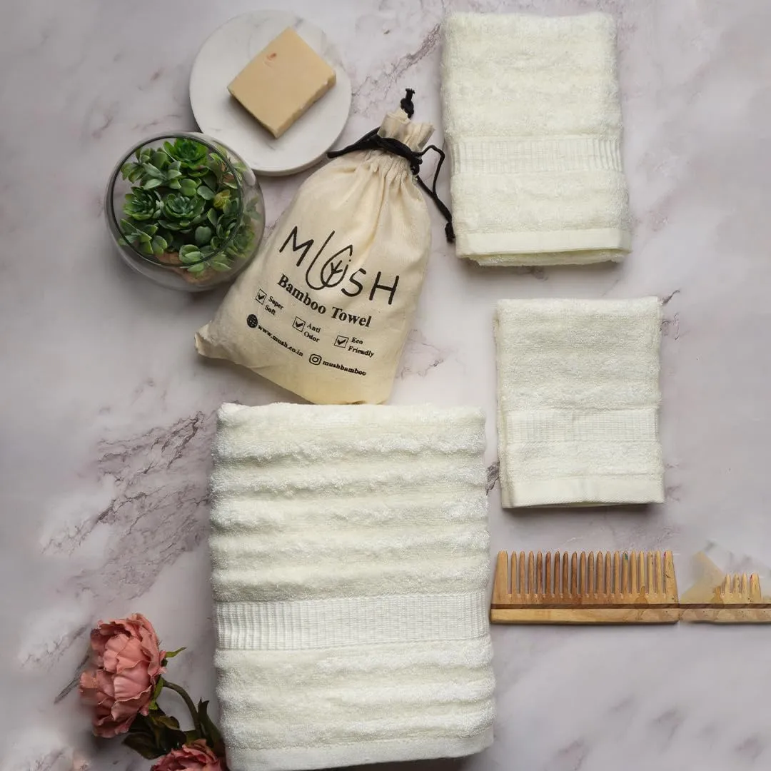 Mush Bamboo Towels Set | Ultra Soft, Absorbent and Antimicrobial 600 GSM (4 Bath Towel, 4 Hand Towel and 4 Face Towel) Perfect for Daily Use and Gifting (Cream, Pink, Golden, & Olive)